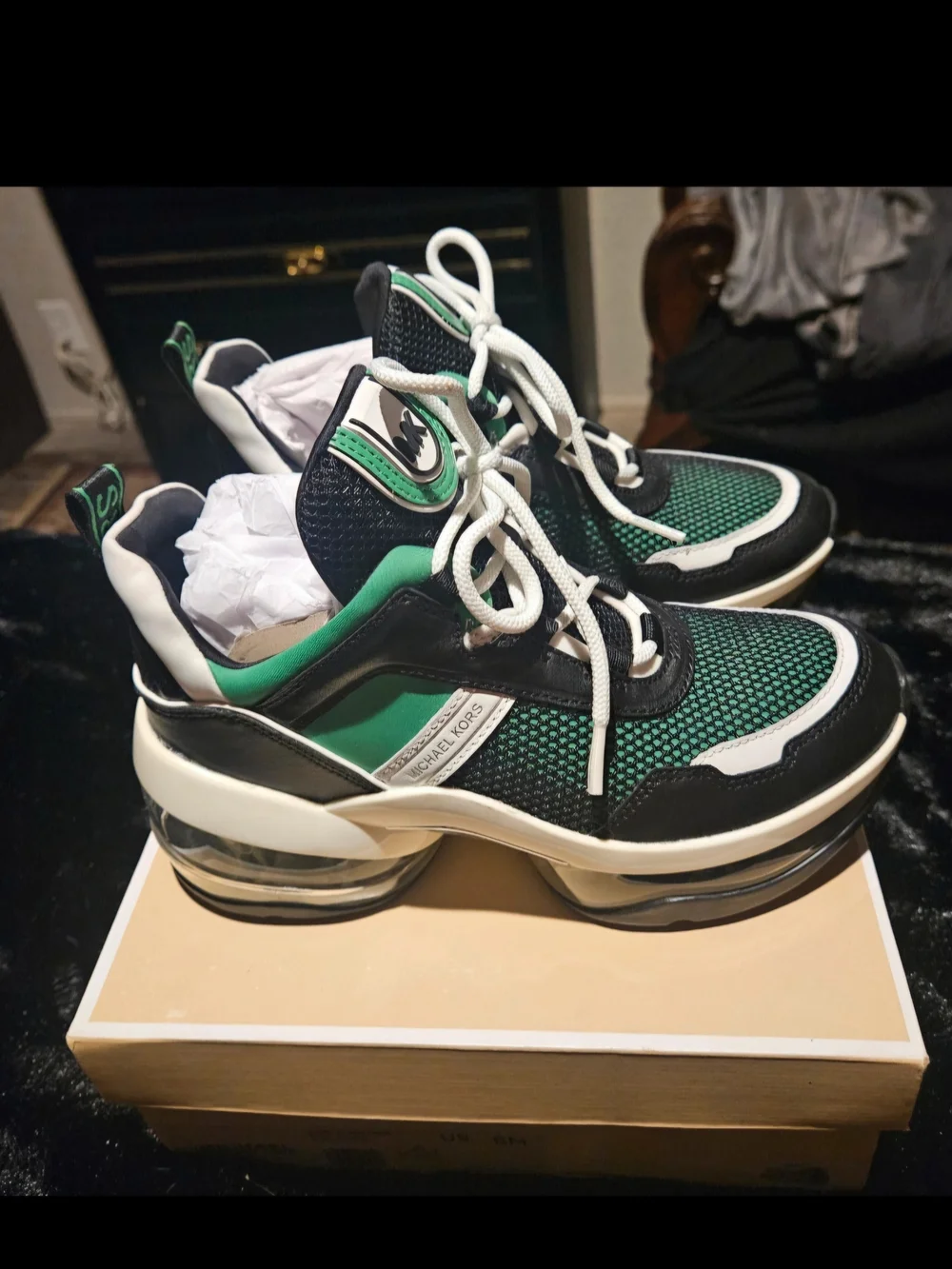MICHAEL KORS Women's Green & Black Lace-Up Platform Sneakers